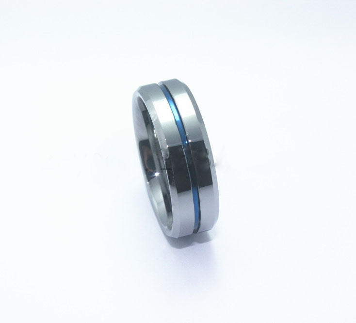 8 mm brede zilveren blauwe wolfraam ring - Premium Mannen Sieraden from My Store - Just €21.94! Shop now at KIYOO Royal Brand