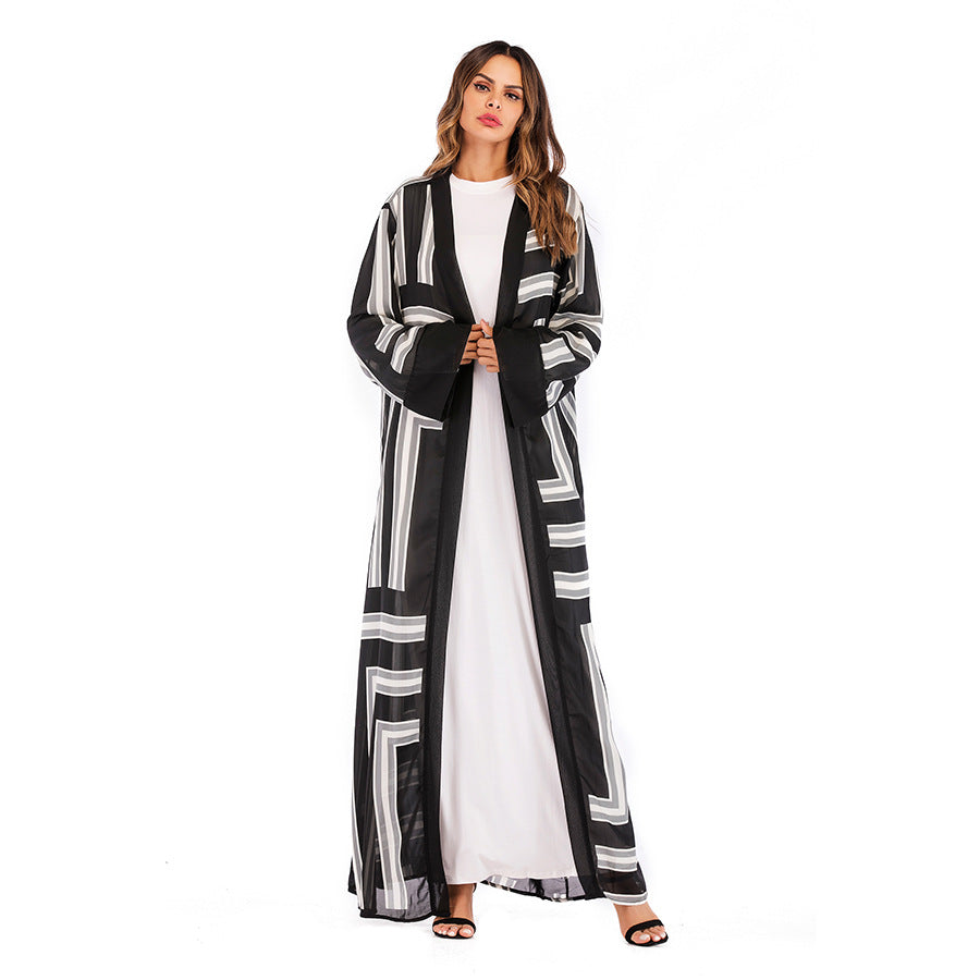 Muslim Stripe Loose Lace Cardigan Robe Female - Premium Dames Jassen from My Store - Just €64.88! Shop now at KIYOO Royal Brand