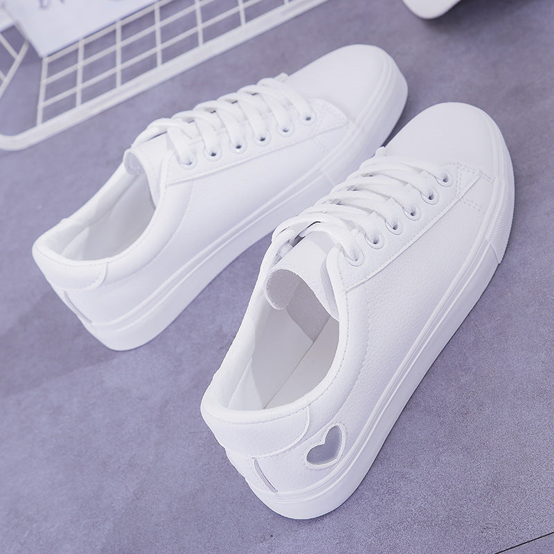 Fashion New Woman PU Leather Shoes Ladies Breathable Cute Heart Flats Casual Shoes White Sneakers - Premium Dames sportschoenen from My Store - Just €26.45! Shop now at KIYOO Royal Brand