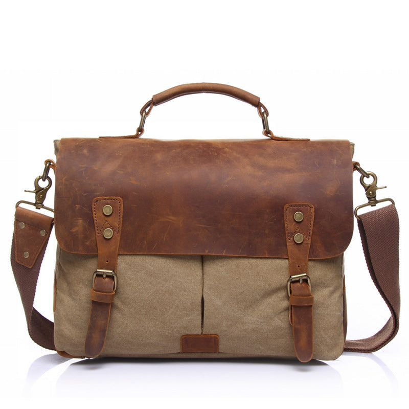 The cross-border supply man satchel canvas bag computer bag retro with Crazy Horse male package Amazon explosion - Premium Tassen & Rugtassen from My Store - Just €124.07! Shop now at KIYOO Royal Brand