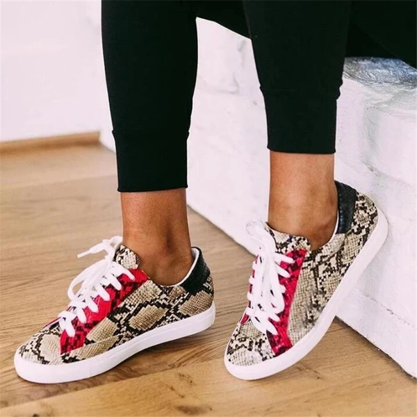 Snakeskin PU Women's Shoes Flat Sneakers Sneakers - Premium Dames sportschoenen from My Store - Just €35.40! Shop now at KIYOO Royal Brand