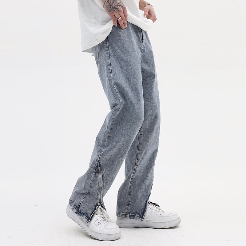 Vintage Washed Distressed Light Blue Zippered Jeans - Premium Jeans from My Store - Just €70.73! Shop now at KIYOO Royal Brand