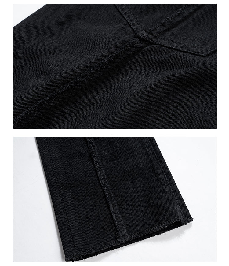 High Street Dark 3D Cut Solid Black Vintage Jeans - Premium Jeans from My Store - Just €84.29! Shop now at KIYOO Royal Brand