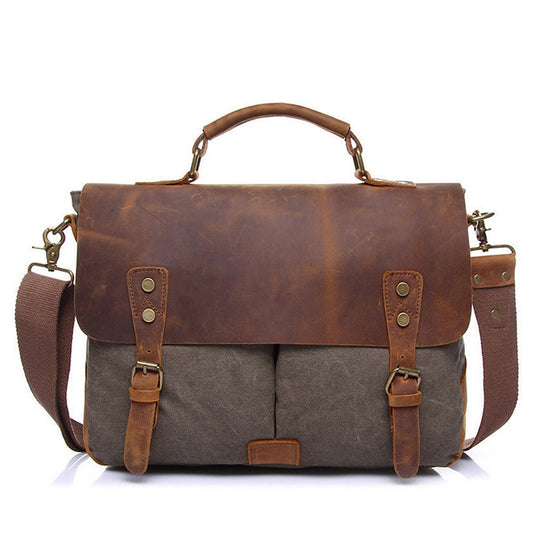 The cross-border supply man satchel canvas bag computer bag retro with Crazy Horse male package Amazon explosion - Premium Tassen & Rugtassen from My Store - Just €124.07! Shop now at KIYOO Royal Brand