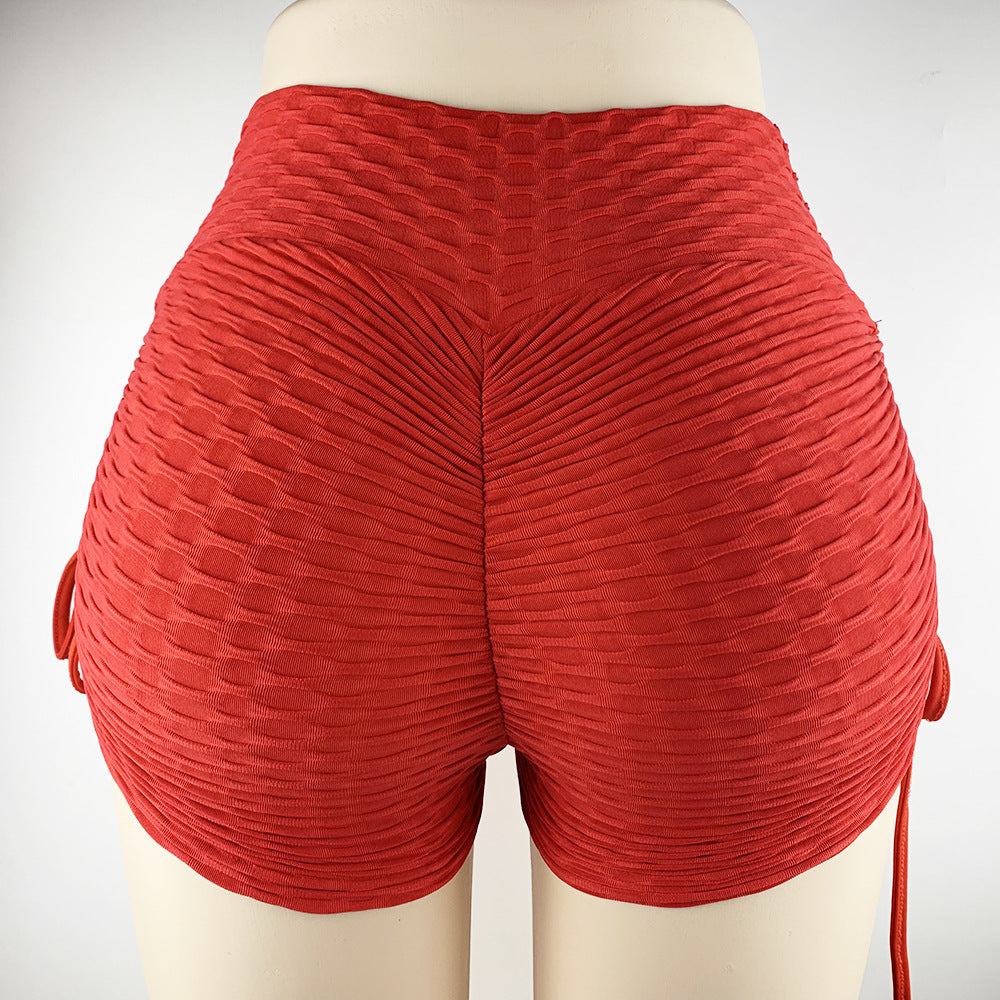 Drawstring Shorts Textured Butt Lift Gym Workout Fitness Yoga Leggings Shorts - Premium dames broeken from My Store - Just €21.73! Shop now at KIYOO Royal Brand