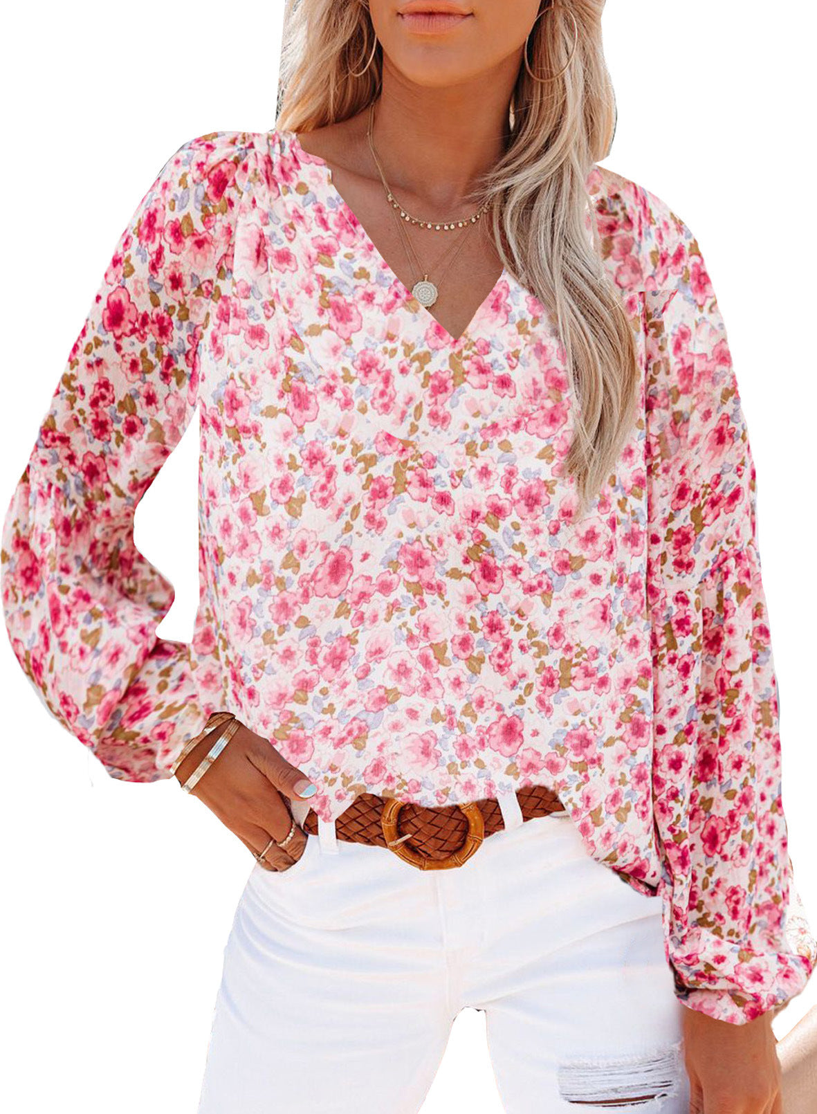 chiffon-overhemd met bloemenprint - Premium topjes/shirt from My Store - Just €46.02! Shop now at KIYOO Royal Brand