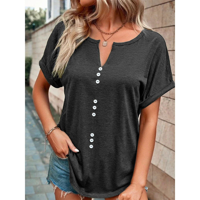 Tops met V-hals en korte mouwen - Premium topjes/shirt from My Store - Just €32.02! Shop now at KIYOO Royal Brand