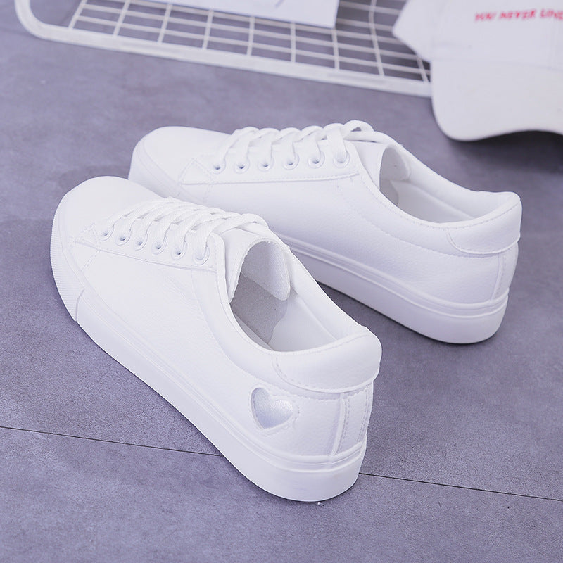 Fashion New Woman PU Leather Shoes Ladies Breathable Cute Heart Flats Casual Shoes White Sneakers