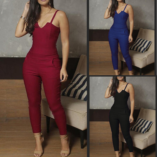 Ladies Summer Solid Color Skinny Jumpsuit High Stretch Suspender Jumpsuit - Premium jumpsuit from My Store - Just €34.38! Shop now at KIYOO Royal Brand