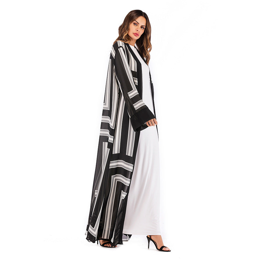 Muslim Stripe Loose Lace Cardigan Robe Female - Premium Dames Jassen from My Store - Just €64.88! Shop now at KIYOO Royal Brand