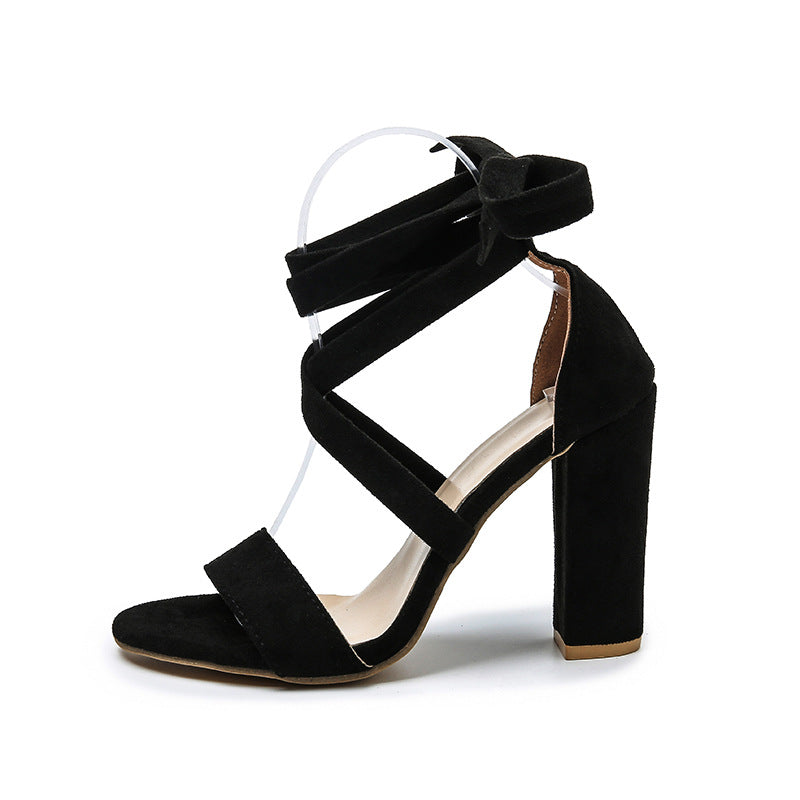 Super high heel hollow round head with sandals ankle strap buckle women's shoes