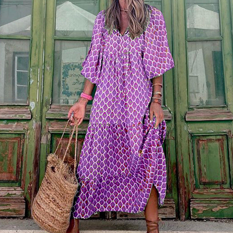 Vintage Printed Bohemian Dress - Premium Jurken from My Store - Just €35.51! Shop now at KIYOO Royal Brand