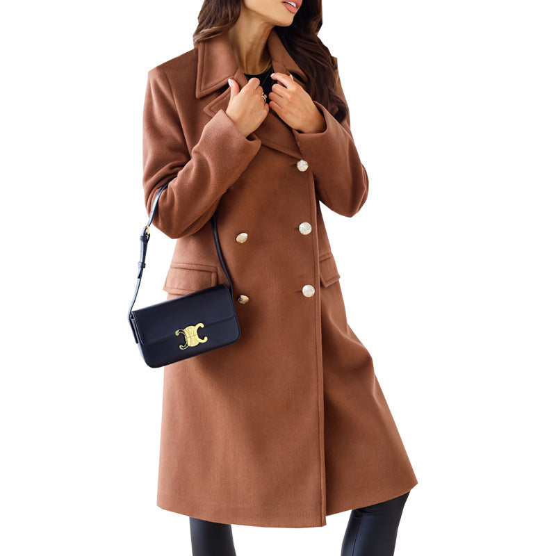 Women's New Simple Long Sleeve Lapel Double Breasted Woolen Coat - Premium Dames Jassen from My Store - Just €52.25! Shop now at KIYOO Royal Brand