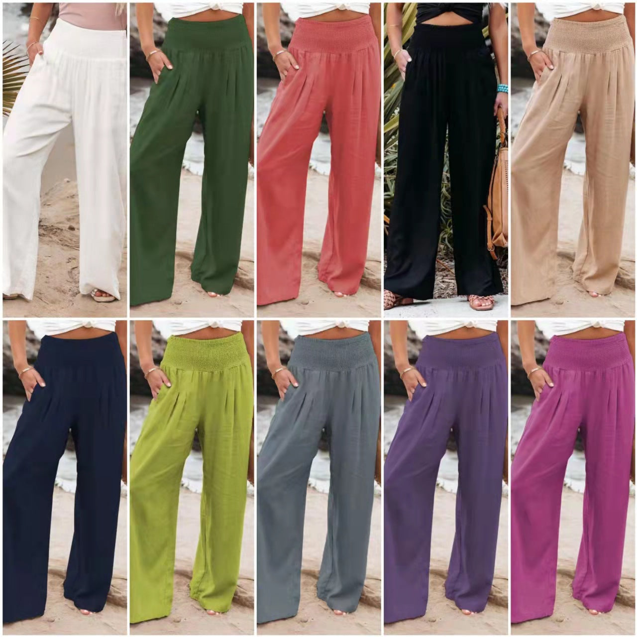 Women's Pants Casual Wide Leg Cotton Linen Loose Trousers - Premium dames broeken from My Store - Just €26.78! Shop now at KIYOO Royal Brand