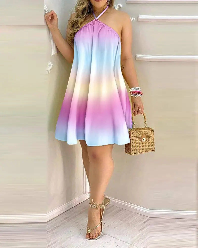 Printed Dress Summer Off-Shoulder Hanging Neck Sleeveless - Premium jurken from My Store - Just €26.26! Shop now at KIYOO Royal Brand