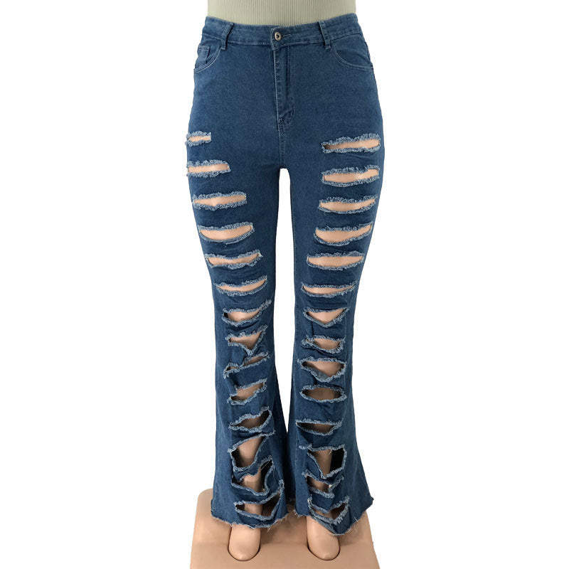 New Washing Trend Large Size Women's Torn Jeans - Premium Dames Jeans from My Store - Just €44.32! Shop now at KIYOO Royal Brand