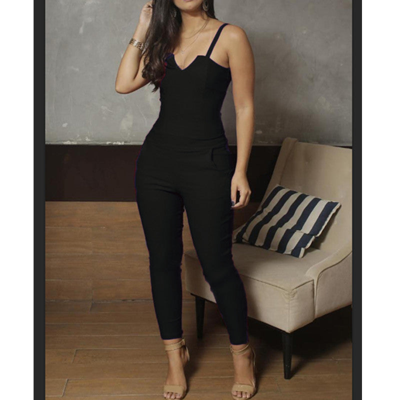 Ladies Summer Solid Color Skinny Jumpsuit High Stretch Suspender Jumpsuit - Premium jumpsuit from My Store - Just €34.38! Shop now at KIYOO Royal Brand