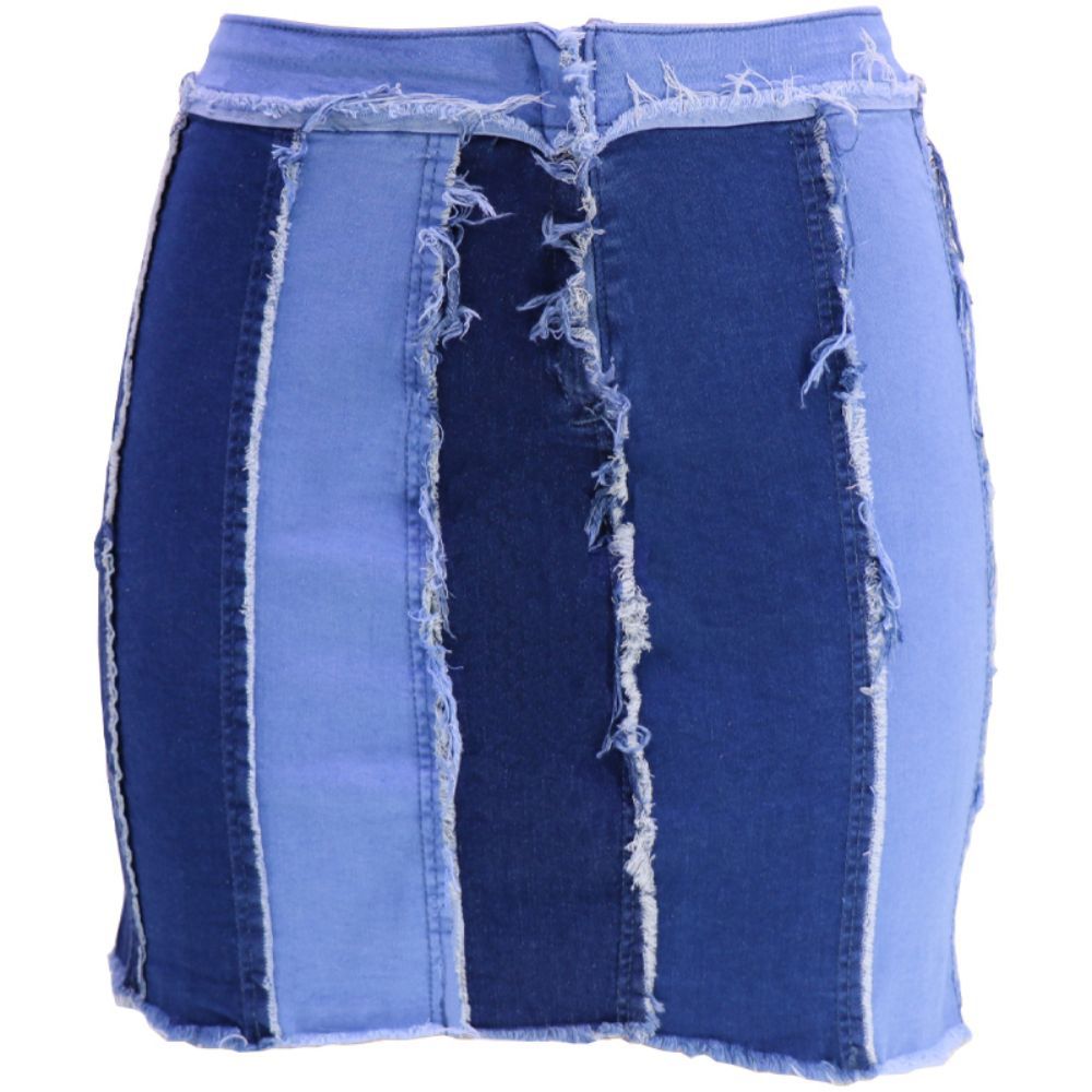 Design Sense Patchwork Washed Pleated Belt Denim Skirt - Premium Rokken from My Store - Just €32.46! Shop now at KIYOO Royal Brand