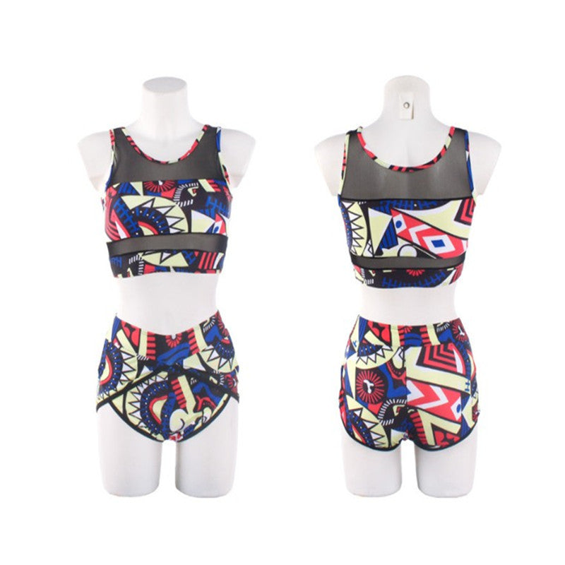 Printed Mesh-paneled High-waisted Swimsuit - Premium Badmode Dames from My Store - Just €30.87! Shop now at KIYOO Royal Brand