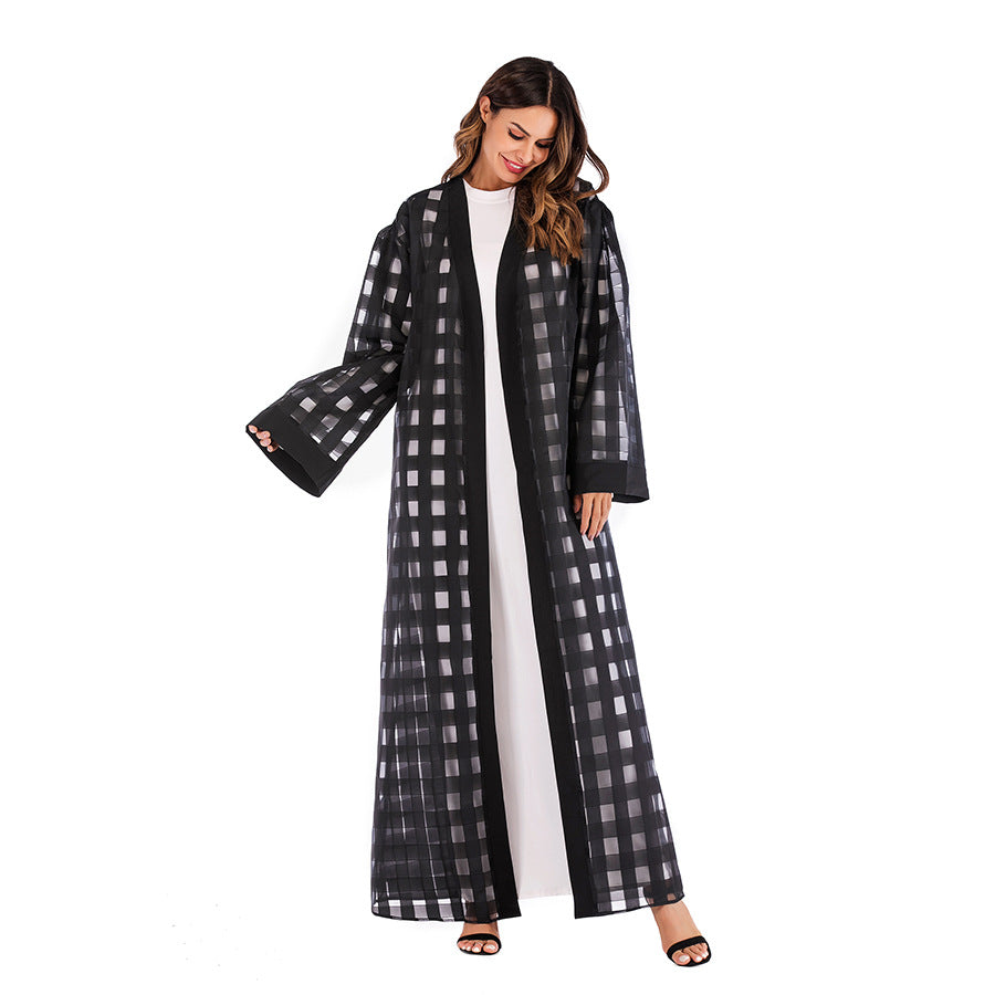 Muslim Plaid Loose Sleeved Lace Up Robe For Women - Premium Dames Jassen from My Store - Just €64.22! Shop now at KIYOO Royal Brand