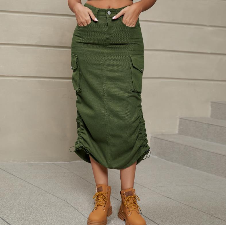 Women's Cargo Long Skirt Casual Streetwear Loose High Waist Front Split Maxi Skirt With Pocket Women's Cargo Long Skirts High Waisted Pencil Skirt Midi Length Jean Skirt With Cargo Pockets - Premium Rokken from My Store - Just €55.14! Shop now at KIYOO Royal Brand