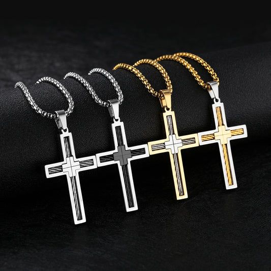 Titanium Steel Wire Cross Men's Necklace - Premium Mannen Sieraden from My Store - Just €17.87! Shop now at KIYOO Royal Brand