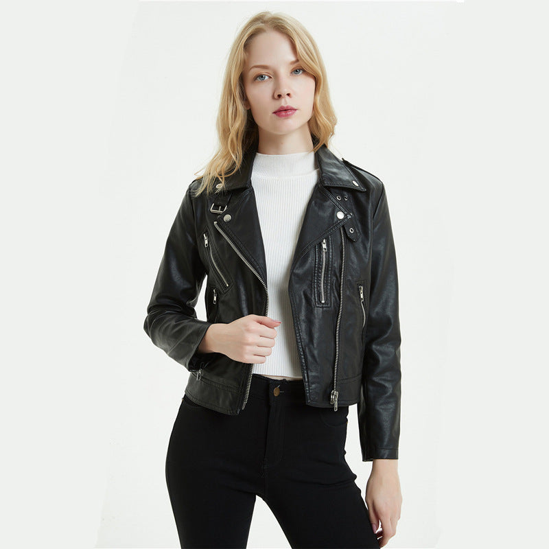 European And American Women's Short PU Motorcycle Jacket - Premium Dames Jassen from My Store - Just €73.11! Shop now at KIYOO Royal Brand