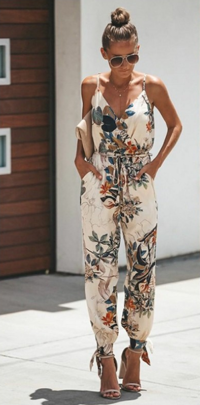 Jumpsuit Flowers Print Spaghetti Strap Romper