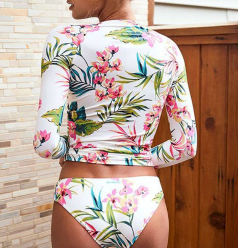 New Graffiti Print Zipper Deep V Long Sleeve Sun Protection Bikini Swimsuit - Premium Badmode Dames from My Store - Just €31.52! Shop now at KIYOO Royal Brand