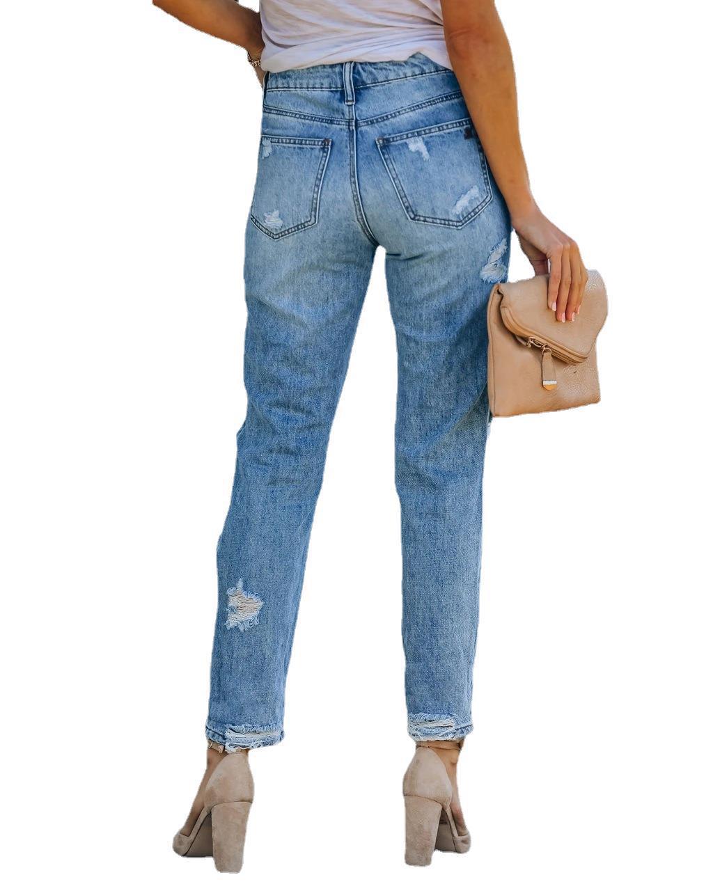 Women's Fashion Water Hole Straight Jeans Pants - Premium Dames Jeans from My Store - Just €35.17! Shop now at KIYOO Royal Brand