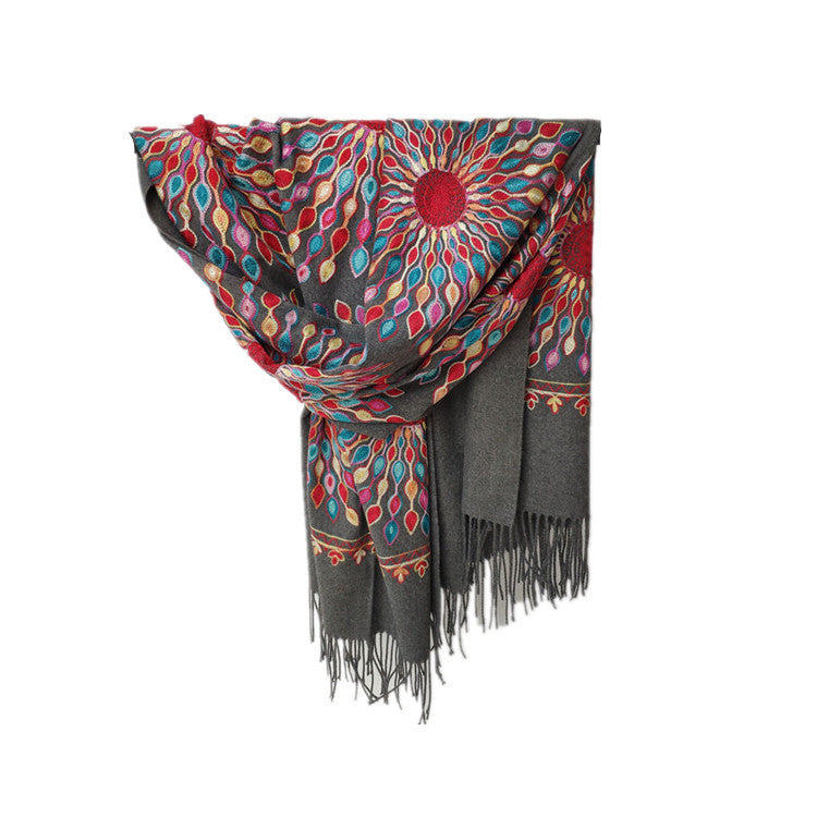 Women's Embroidered Cashmere SUNFLOWER Scarf