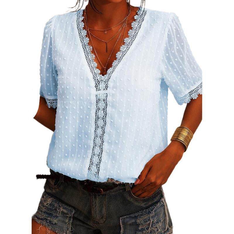 Chiffon Shirt European And American Women Embroidered Lace Short-Sleeved Blouse Women - Premium Blouses from My Store - Just €46.24! Shop now at KIYOO Royal Brand