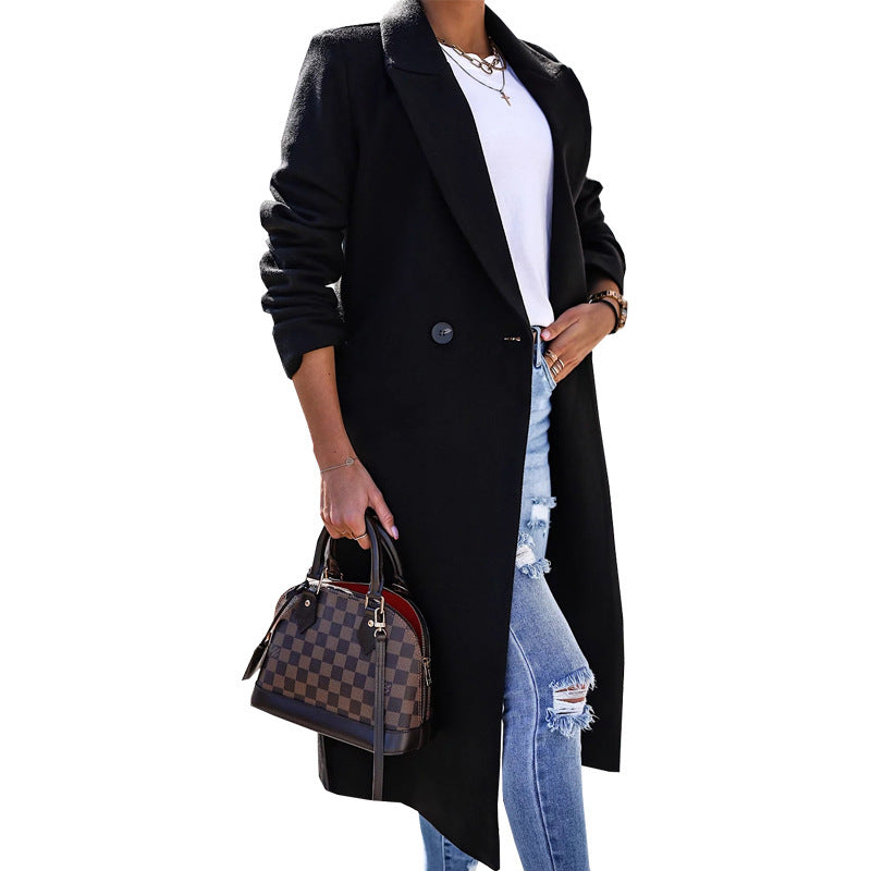 Women's Simple Long Sleeve Lapel Button Slit Woolen Coat - Premium Dames Jassen from My Store - Just €42.86! Shop now at KIYOO Royal Brand