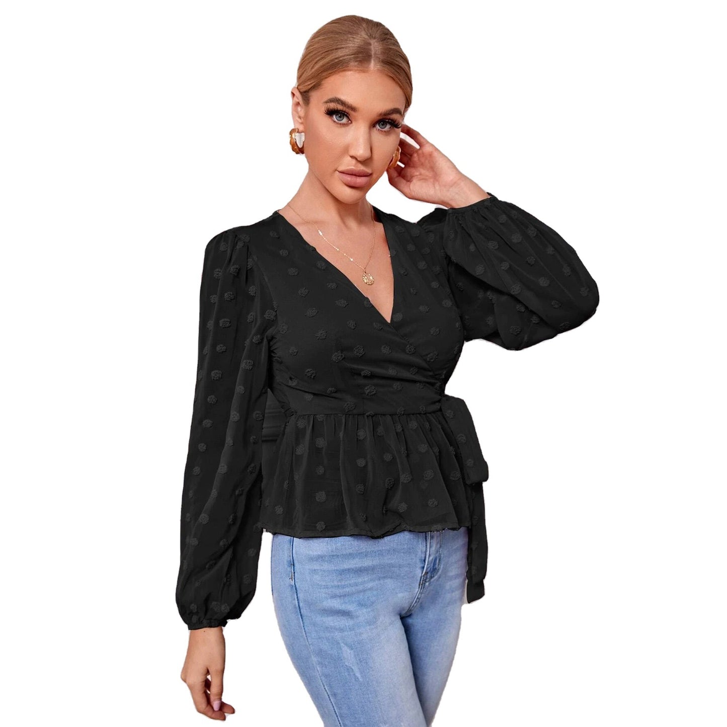 V-neck Slim-fit Light Mature Blouse Women - Premium Blouses from My Store - Just €55.42! Shop now at KIYOO Royal Brand