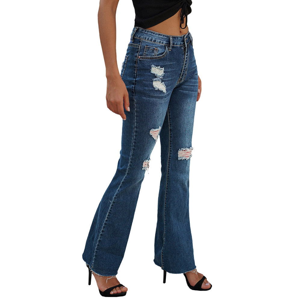 Women's High Waist Slim Jeans Washed And Frayed Wide Leg Pants Trousers - Premium Dames Jeans from My Store - Just €57.03! Shop now at KIYOO Royal Brand