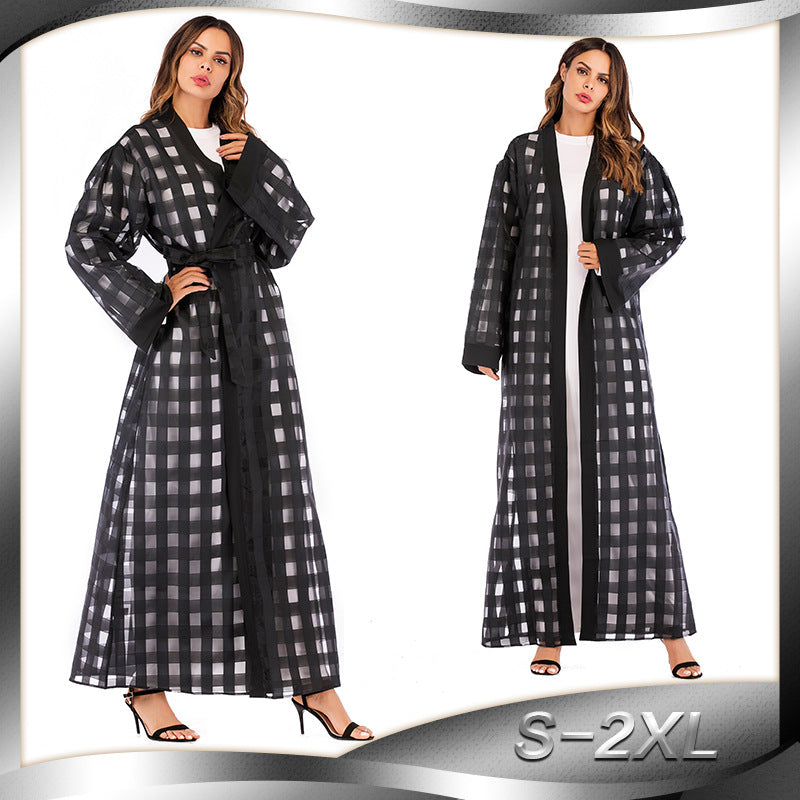 Muslim Plaid Loose Sleeved Lace Up Robe For Women - Premium Dames Jassen from My Store - Just €64.22! Shop now at KIYOO Royal Brand