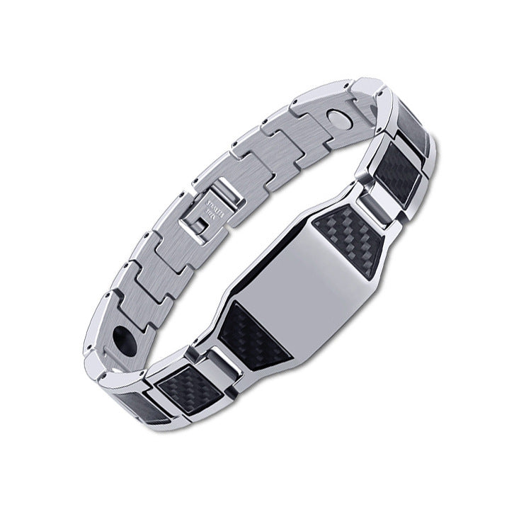 High-end Fashion Carbon Fiber Titanium Steel Magnetic Stone Negative Ion Energy Bracelet For Men