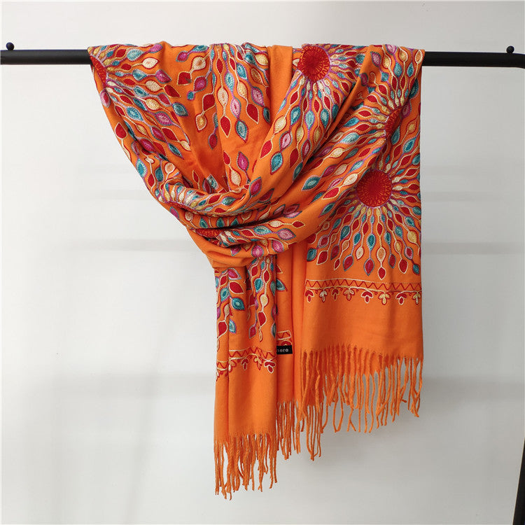 Women's Embroidered Cashmere SUNFLOWER Scarf