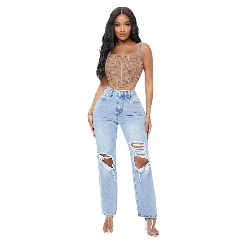 Women's Fashionable High Waist Washed Jeans - Premium Dames Jeans from My Store - Just €38.35! Shop now at KIYOO Royal Brand