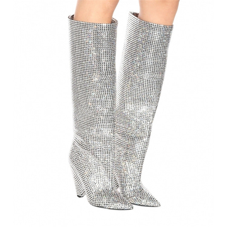 Rhinestone High-heeled Pointy Nightclub Show Knee-length Boots - Premium Dames laarzen from My Store - Just €230.72! Shop now at KIYOO Royal Brand