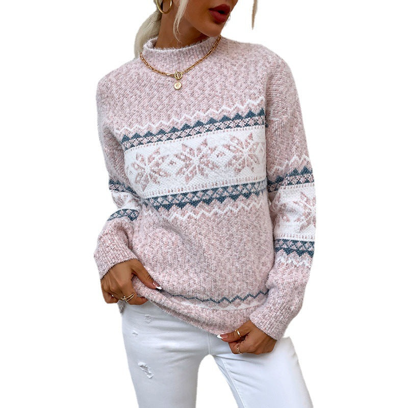 Half Turtleneck Snowflake Sweater Women - Premium Truien & Vesten from My Store - Just €33.88! Shop now at KIYOO Royal Brand