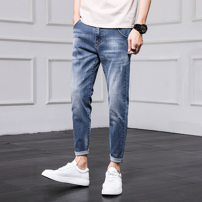 Fashion Men's Jeans Nine Part Simple Casual Men's Trousers - Premium Jeans from My Store - Just €48.22! Shop now at KIYOO Royal Brand