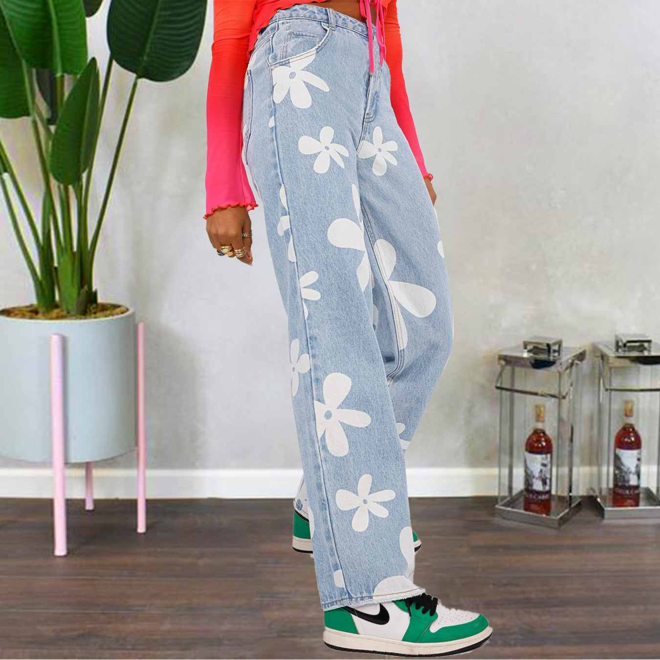 Women's Fashionable Simple Printed Straight Jeans - Premium Dames Jeans from My Store - Just €42.89! Shop now at KIYOO Royal Brand