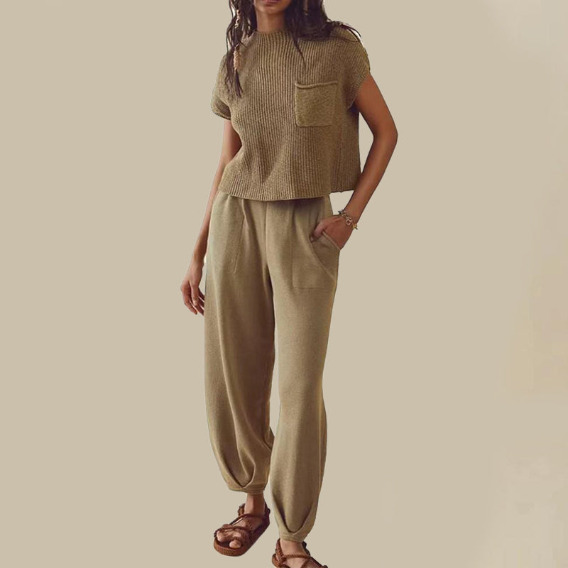 Casual Two Piece Outfits With Pockets Sleeveless Top And Loose Pants - Premium jumpsuit from My Store - Just €58.01! Shop now at KIYOO Royal Brand