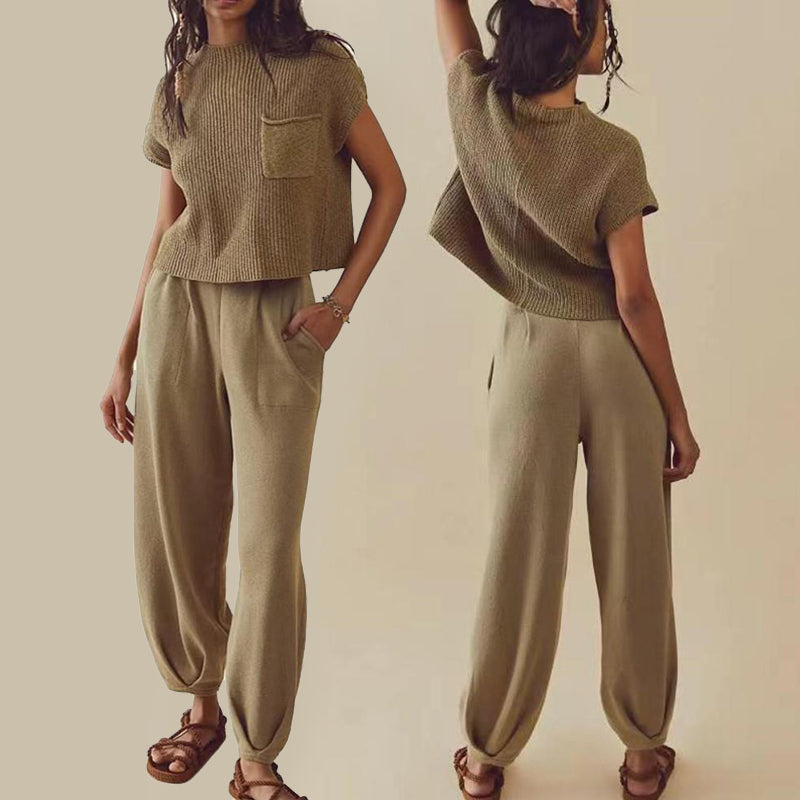 Casual Two Piece Outfits With Pockets Sleeveless Top And Loose Pants - Premium jumpsuit from My Store - Just €58.01! Shop now at KIYOO Royal Brand