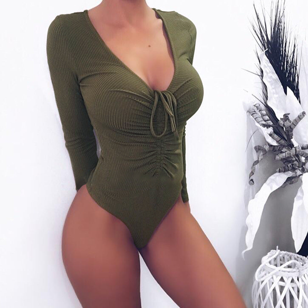 Women's Long-sleeved Deep V Lace-up Jumpsuit Slim Fit Jumpsuit - Premium jumpsuit from My Store - Just €29.65! Shop now at KIYOO Royal Brand