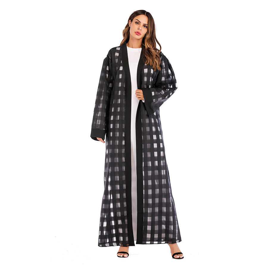 Muslim Plaid Loose Sleeved Lace Up Robe For Women - Premium Dames Jassen from My Store - Just €64.22! Shop now at KIYOO Royal Brand