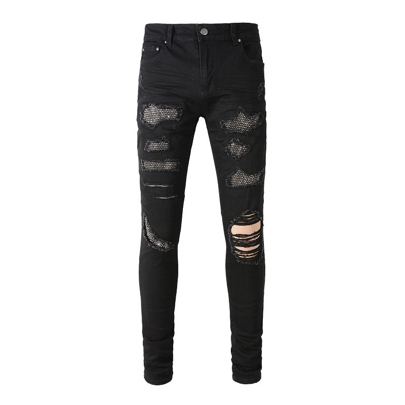 Diamond Embellished Stretch Black Slim Fitting Small Leg Jeans - Premium Jeans from My Store - Just €103.47! Shop now at KIYOO Royal Brand