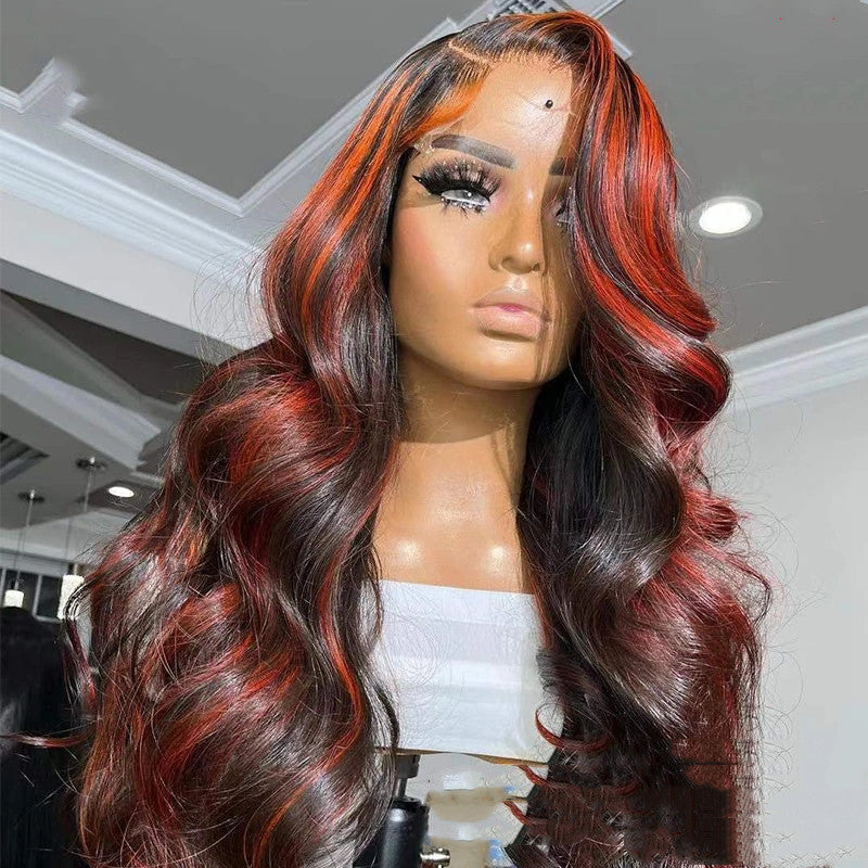 Lace Frontal Burgundy Highlight 13X4 4x4 Closure Wigs - Premium Pruiken/Waves from My Store - Just €191.92! Shop now at KIYOO Royal Brand