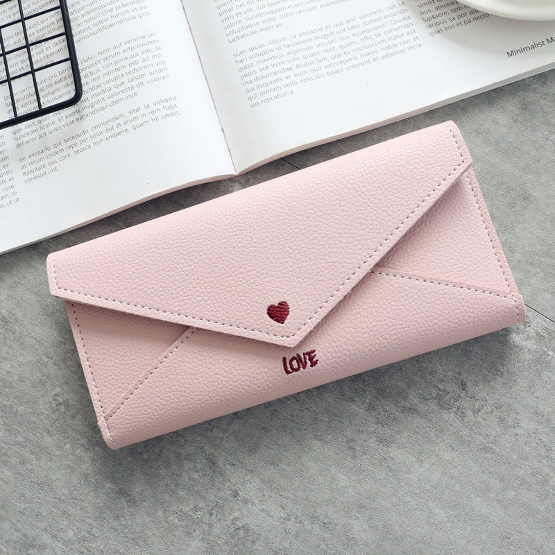 Women's Long Heart-shaped Letter Embroidery Line 2 Fold Multifunctional Simple Wallet Student Multifunctional Wallet - Premium Portemennees from My Store - Just €13.34! Shop now at KIYOO Royal Brand